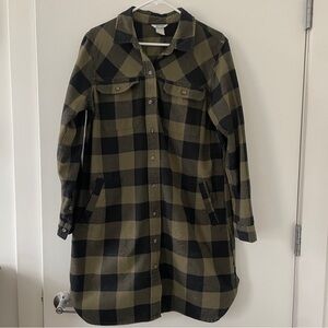Duluth Trading Folklore Flannel Duster Shirt Jacket PLAID Green Black